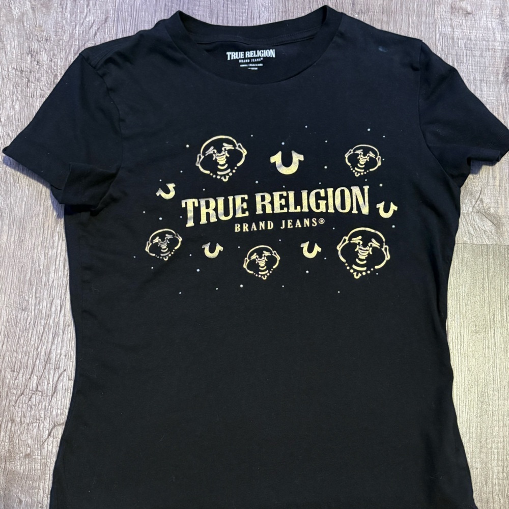 True Religion Black Tee with Gold Accents